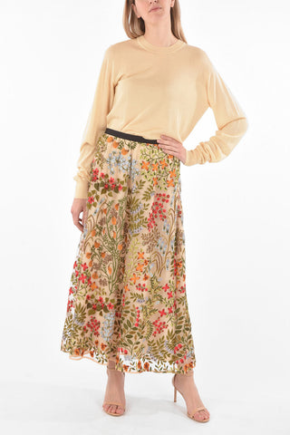 Embroidered Mesh Maxi Skirt