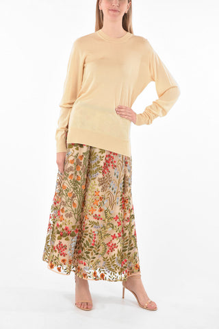 Crew Neck Side Split Cashmere Blend Sweater