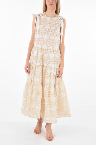 Lace-up Detail Jacquard Flared Maxi Dress