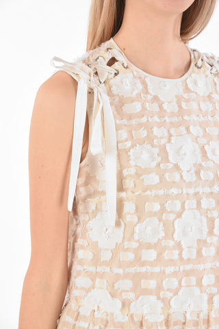 Lace-up Detail Jacquard Flared Maxi Dress