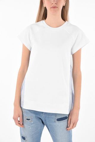 Short-sleeved Popeline Cotton Insert Sweatshirt