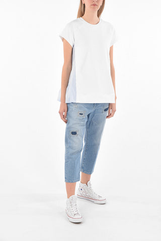 Short-sleeved Popeline Cotton Insert Sweatshirt