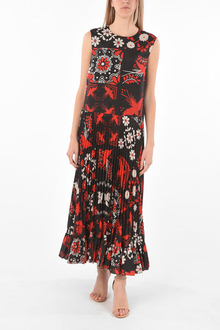 Pleated Skirt Floral Patterned Maxi Dress