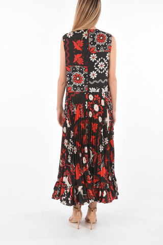 Pleated Skirt Floral Patterned Maxi Dress