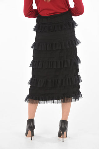 Flounced Tulle Midi Skirt