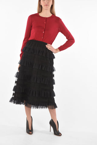 Flounced Tulle Midi Skirt