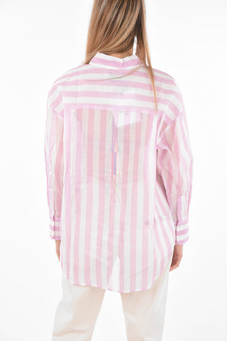 Camicia in Organza a Righe Awning con Taschino
