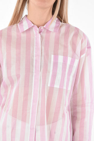 Camicia in Organza a Righe Awning con Taschino