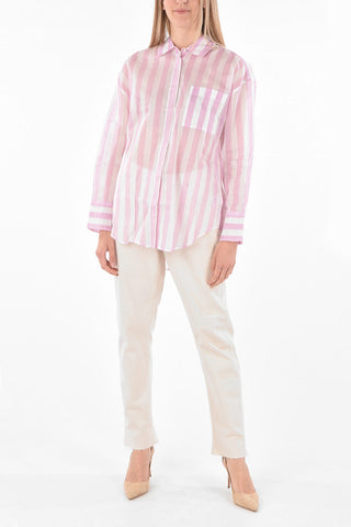 Camicia in Organza a Righe Awning con Taschino