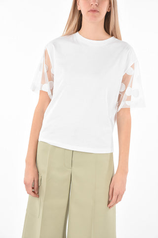 T-shirt withPolka Dot Embroidered Tullé Sleeves