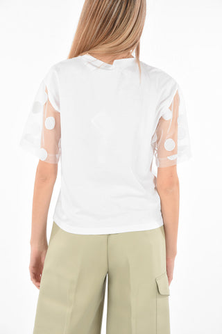 T-shirt withPolka Dot Embroidered Tullé Sleeves