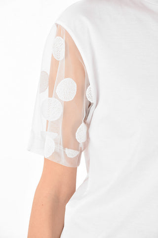 T-shirt withPolka Dot Embroidered Tullé Sleeves