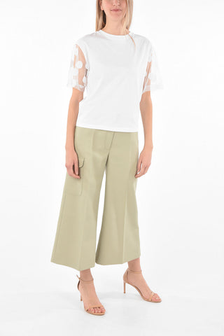 T-shirt withPolka Dot Embroidered Tullé Sleeves