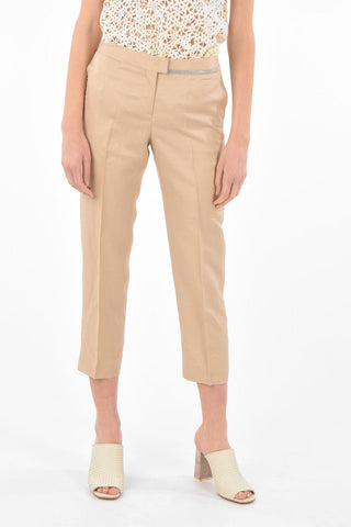 Pantaloni 4 Tasche Cropped in Misto Lino