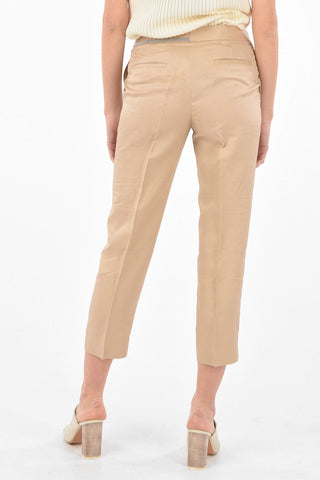 Pantaloni 4 Tasche Cropped in Misto Lino
