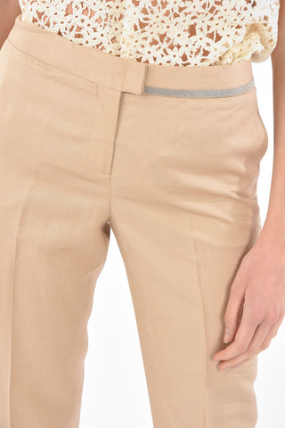 Pantaloni 4 Tasche Cropped in Misto Lino