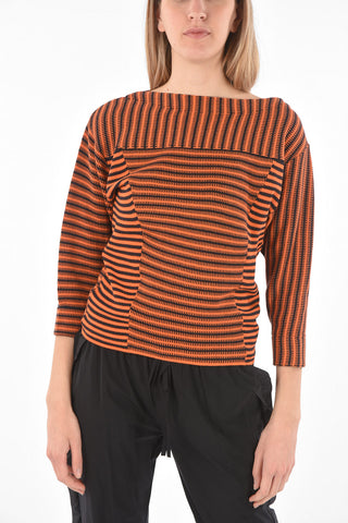 Boat Neck 3/4-Sleeved Two Tone Sweater