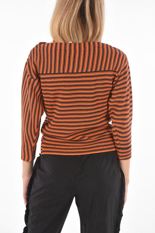 Boat Neck 3/4-Sleeved Two Tone Sweater