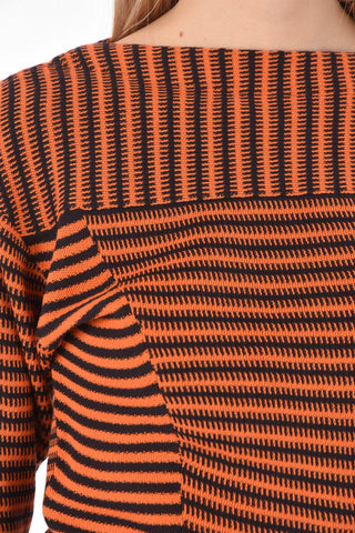 Boat Neck 3/4-Sleeved Two Tone Sweater