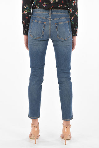 PRETTY Jeans Slim Fit a Vita Bassa con Bottone Gioiello