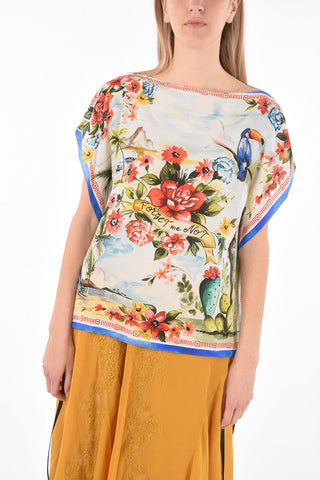 Floral Printed FORGET ME NOT Silk Top