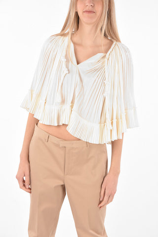 Butterfly-sleeved Pleated Silk Top