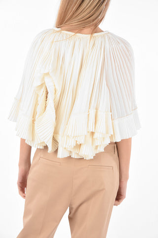 Butterfly-sleeved Pleated Silk Top