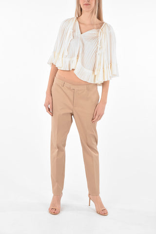 Butterfly-sleeved Pleated Silk Top