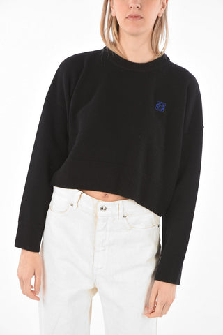 Embroidered Logo Wool Crop Pullover