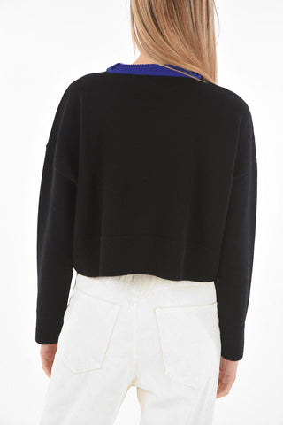 Embroidered Logo Wool Crop Pullover