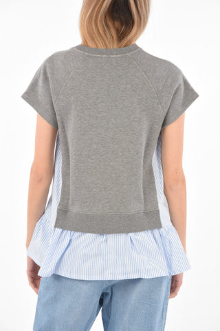 Short-sleeved Popeline Cotton Insert Sweatshirt