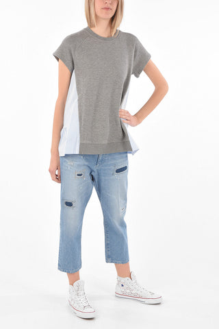 Short-sleeved Popeline Cotton Insert Sweatshirt
