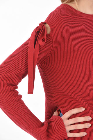 Crew Neck Side Split Sweater with Lace-up Detail