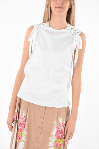Sleeveless Lace-up Detail Cotton Top