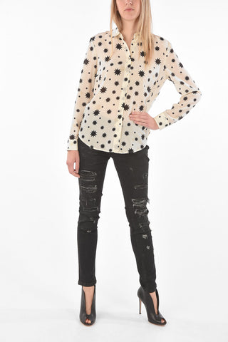Standard Collar Printed Silk Shirt