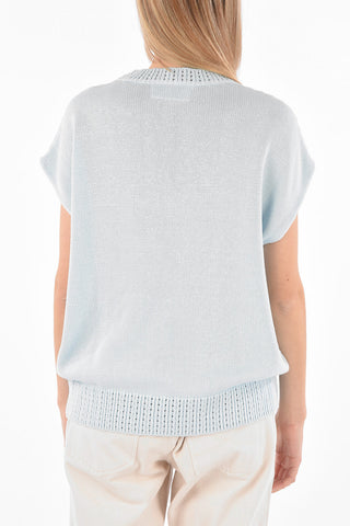 Batwing Sleeved Lace Insert Cotton Top