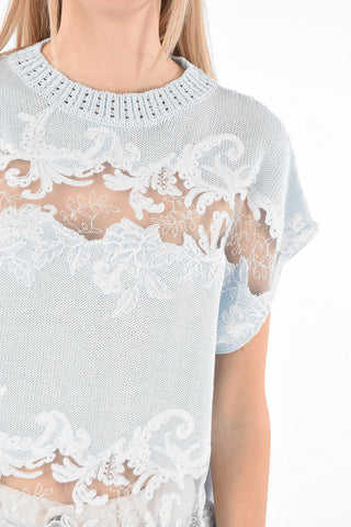 Batwing Sleeved Lace Insert Cotton Top