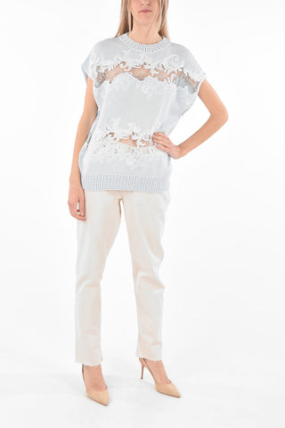 Batwing Sleeved Lace Insert Cotton Top