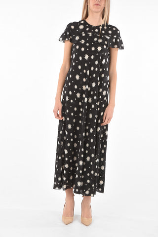 Ruffle-sleeved Printed Silk Maxi Dress