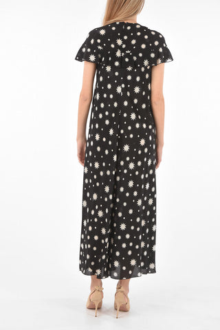 Ruffle-sleeved Printed Silk Maxi Dress