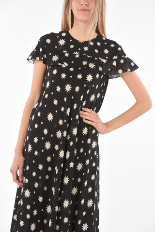 Ruffle-sleeved Printed Silk Maxi Dress