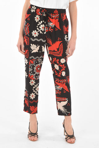 Elastic Waistband Floral Patterned Silk Pants