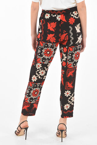 Elastic Waistband Floral Patterned Silk Pants