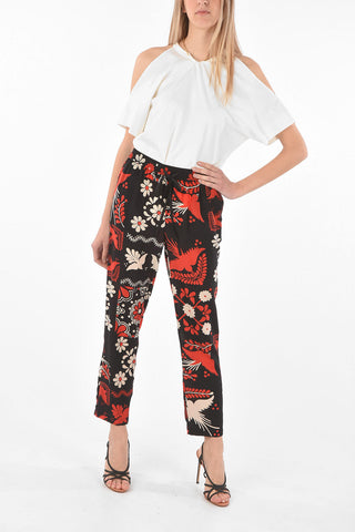 Elastic Waistband Floral Patterned Silk Pants
