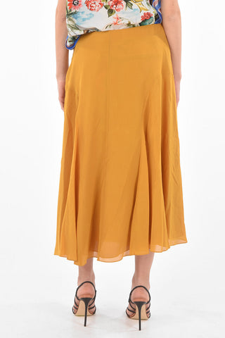 Side Zipped Silk Midi Skirt with Lace Detail