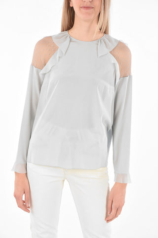 Blusa Girocollo in Seta con Dettagli in Rete
