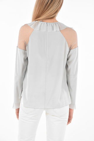 Blusa Girocollo in Seta con Dettagli in Rete