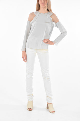 Blusa Girocollo in Seta con Dettagli in Rete