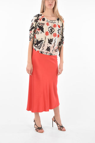 Lace-up Detail Floral Printed Silk Blouse