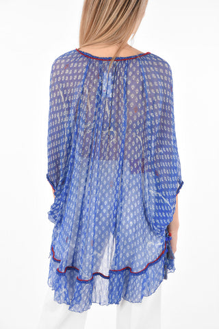 Camicia in Seta con Maniche a Pipistrello e Motivo Floreale